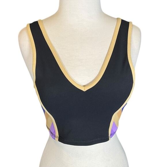 Free People Movement Never Better Colorblock Crop Black & Tan Size Small NWOT - Picture 1 of 9